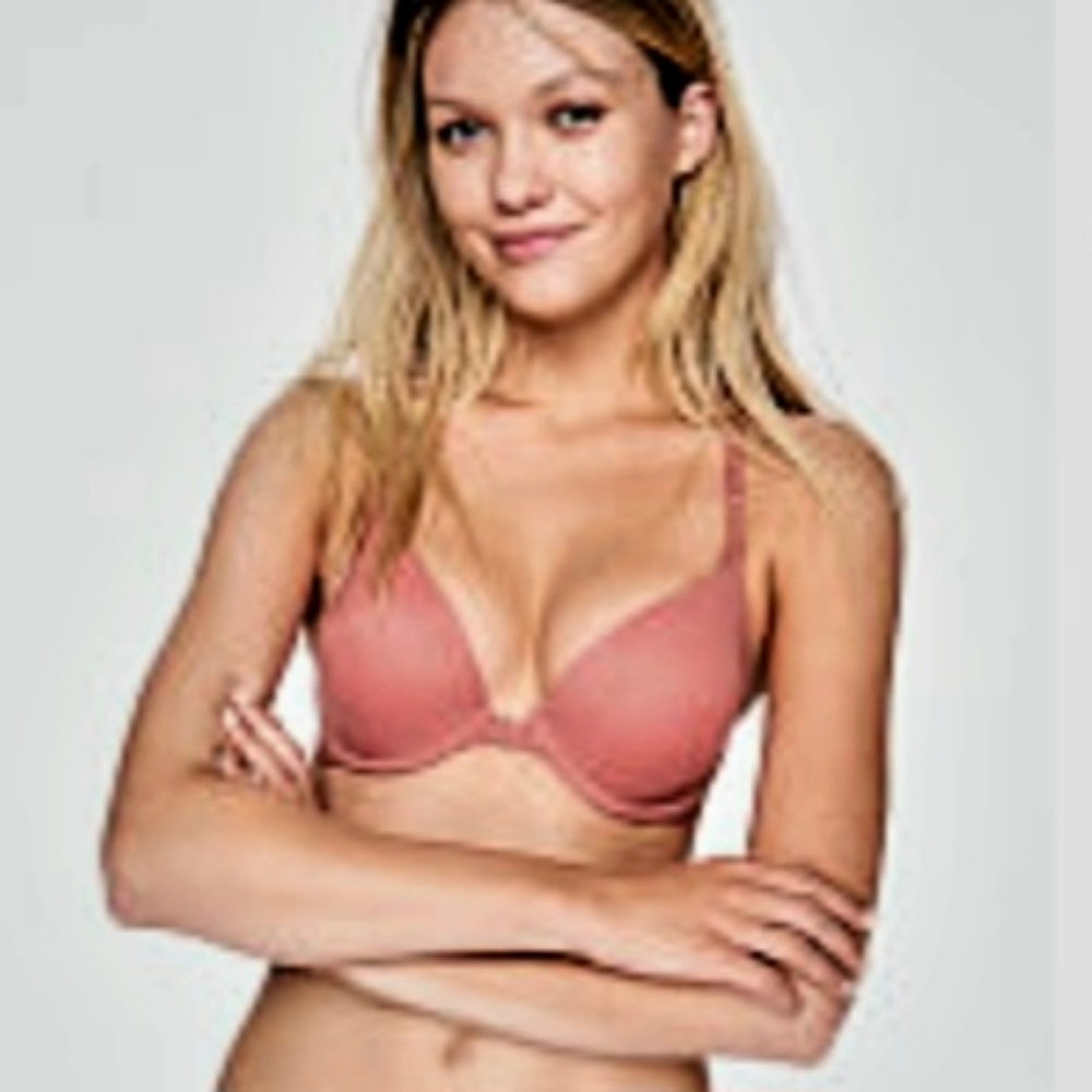 PINK All New Wear Everywhere Strappy Back Push Up Bra -- Smokey Rose - Size 36B